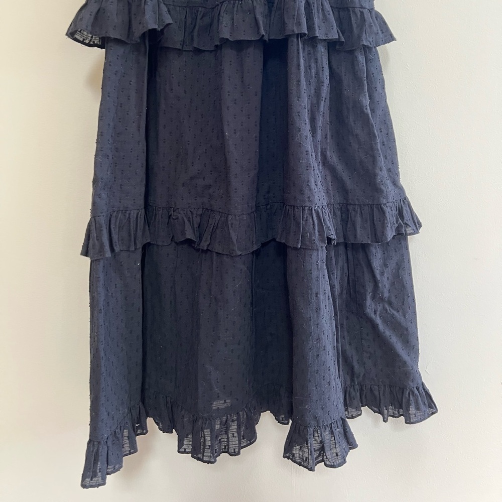Cleobella Brigitte Midi Ruffled Bubble Sleeve Smocked Tiered Dress Black, Medium - Picture 6 of 9
